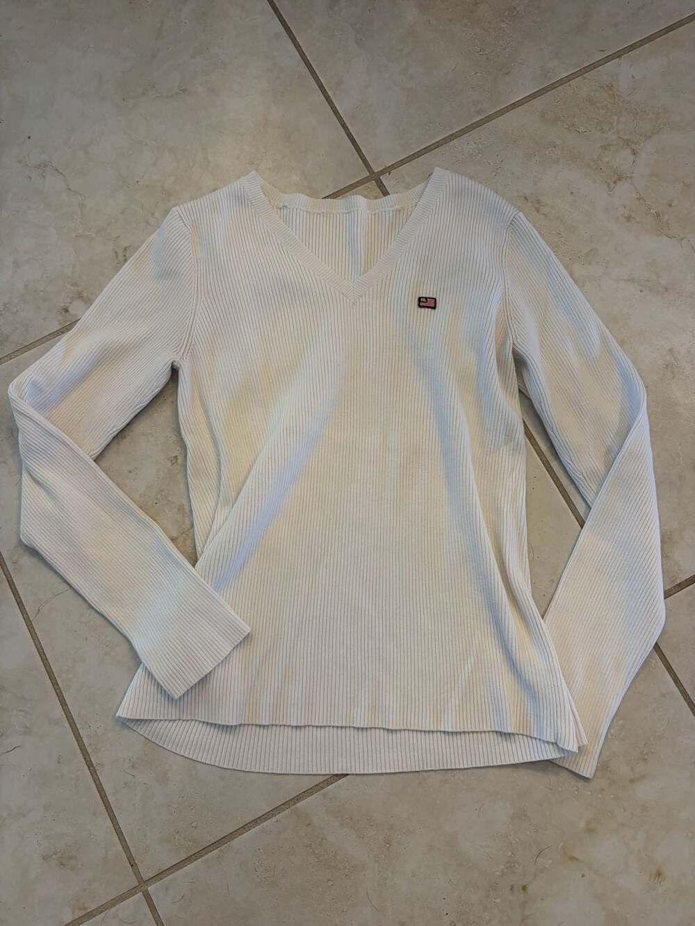 Ralph Lauren Polo Jeans Co. Ivory V-Neck Ribbed Long Sleeve Sweater